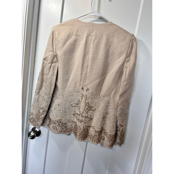 Ellen Tracy Women's 100% Linen Beaded Open Front Blazer Jacket Ivory Size 8 - Picture 7 of 13